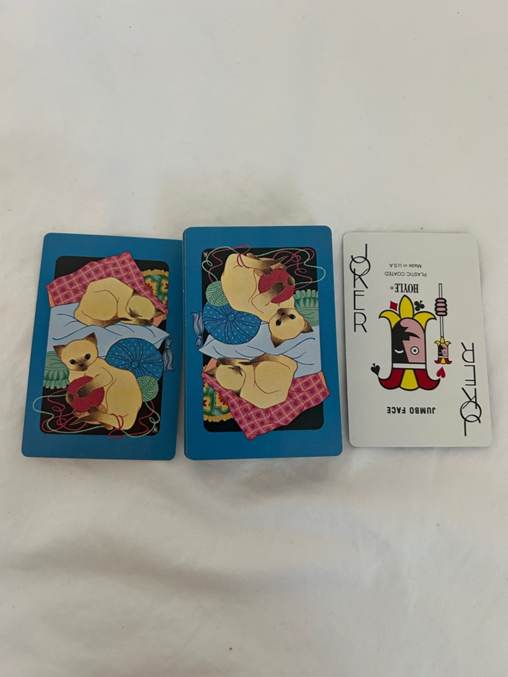 Vintage Siamese kittens cat Blue playing deck of cards HOYLE Jumbo Face 90s